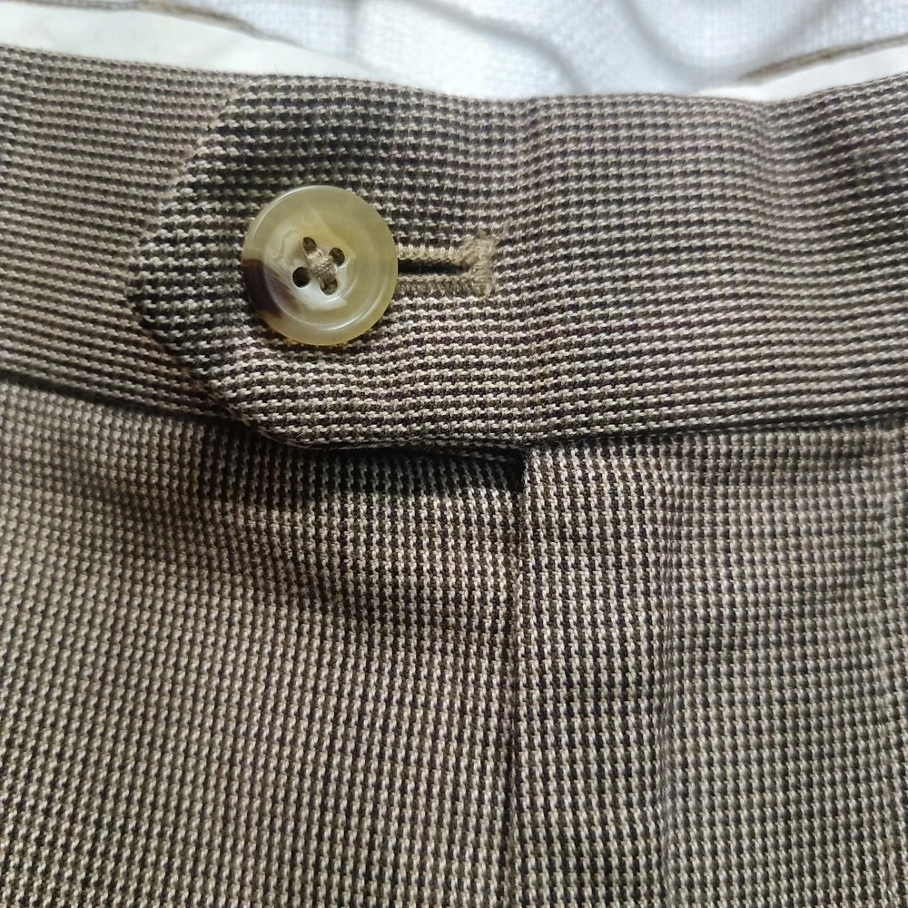 Tommy Hilfiger Men's Size 36x34 Brown Houndstooth‎ Cotton Pleated Dress Pants